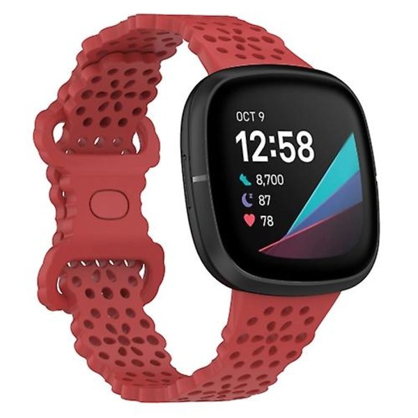 For Fitbit Versa 4/3/Sense 1/2 Lace Hollowed Silicone Watch Band Red