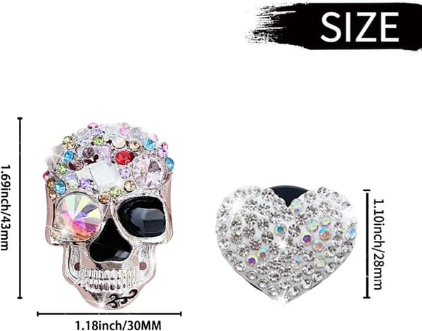 Bling Skull & Heart Luftventilklips. 4 stk Krystal Skull Bil Luft