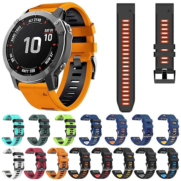 Til Garmin Descent G1 22mm Silikone Sports 2-farvet urrem Black-Orange