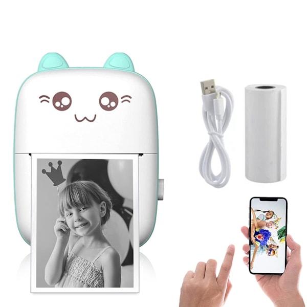 Mini Bærbar Skriver, Trådløs Bluetooth Termisk Lommeskriver for iOS og Android Grønn