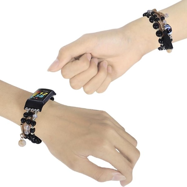 Til Fitbit Charge 5 Round Bead Chain Watch Band Black