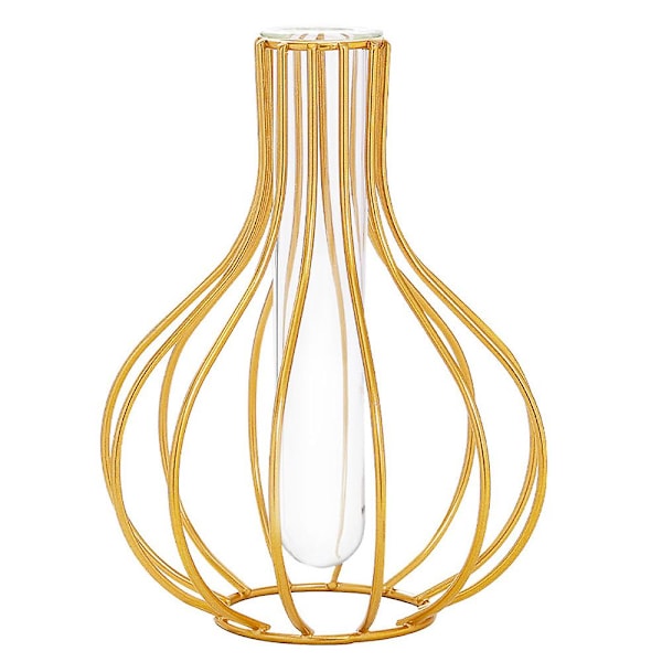 Nordisk enkel växtvas Geometrisk glasprovrör Metallhållare Modern heminredning Black A