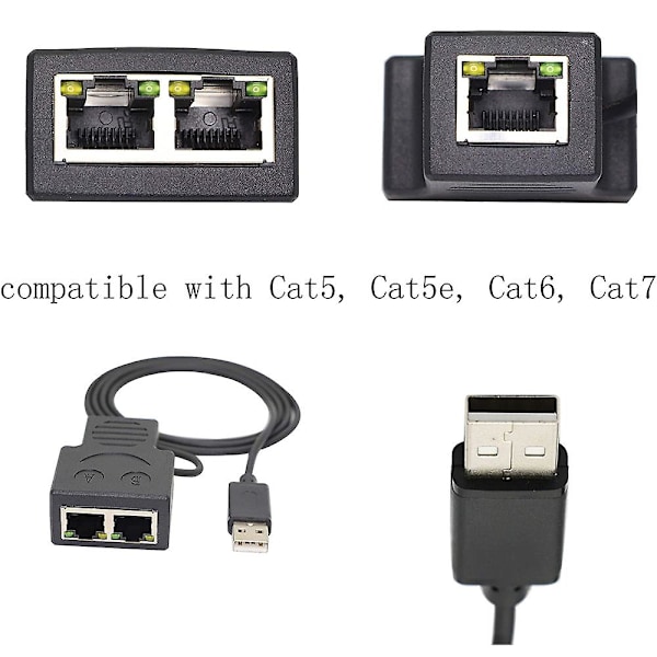 Rj45 netværkssplitteradapter, 1 til 2 dobbelt hun USB til Rj45-port