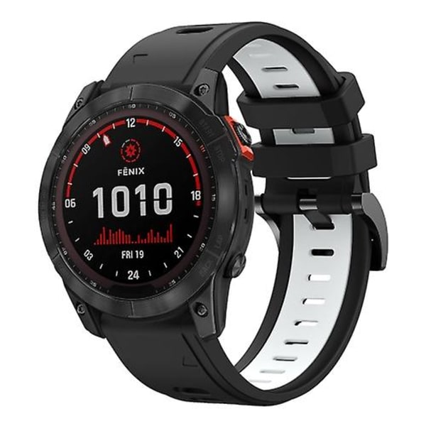 Til Garmin Fenix ​​7x 26 mm tofarvet sportssilikoneurrem Black-White