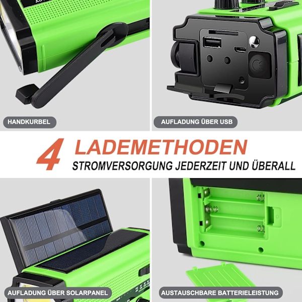 Bärbar Handvev Solradio Utomhus LED Ficklampa AM/FM Radio 5000Mah Batteri /Röd