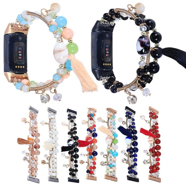 För Fitbit Charge 5 Round Bead Chain Watch Band Blue