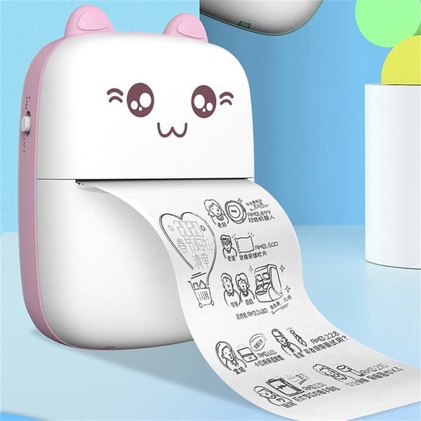 Bærbar Bluetooth Termisk Printer 58mm Mini Trådløs Pos Billede Foto Mobiltelefon Printer Pink