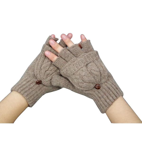 Kvinnor Varma Handskar Höst Vinter Stickning Hampa Flower Flip Fingerless Mitten Red