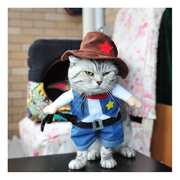 Cowboy hundekostume med hat, cowboy halloween kostumer til kat og hund cosplay, Western cowboy uniform med hat (35-40 cm) M