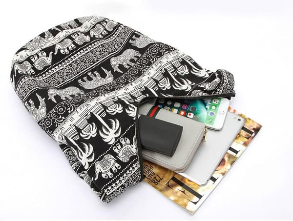 Hippie bomuldsskulderveske Thai taske black