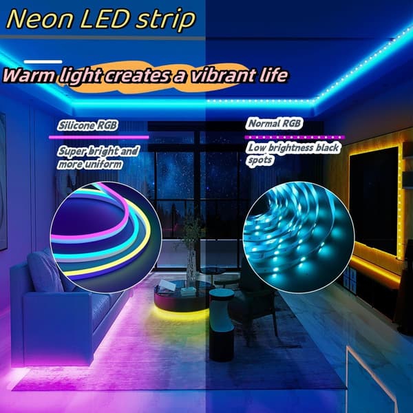 LED Lysstripe, 5V 3535 Silikon Neonlys, Smart APP Bluetooth-kontroll for innendørs og utendørs DIY-dekorasjon (2M)