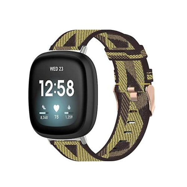 Til Fitbit Versa 4 / Sense 2 Universal Nylon Weave Canvas Watch Band Yellow Stripes