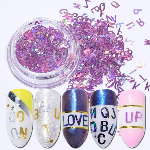 3D-bokstavs nagelkonst glitterpaljetter 5 lådor holografisk nageldekoration
