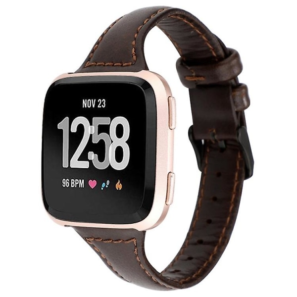 Til Fitbit Versa Crazy Horse Texture ægte læderurrem Coffee