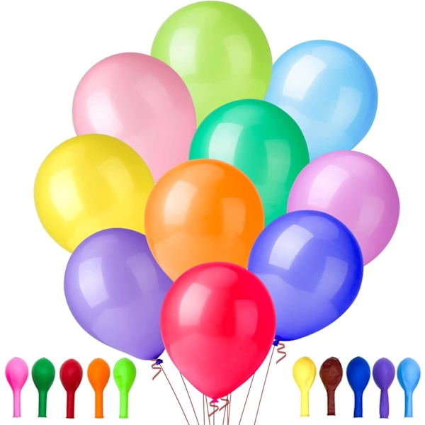 100 stk ballonger blandede farger (Inneholder 10 farger - 10 per farge),