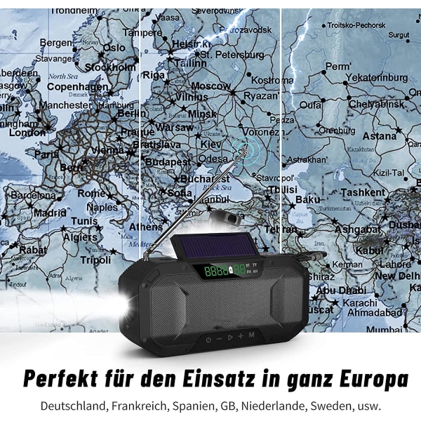 Nödradio Bärbar Bluetooth högtalare Solar vevradio med led ficklampa läslampor 5000mah