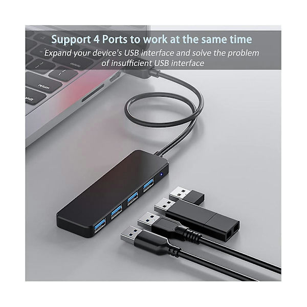4 porte USB Hub, USB 3.0 Hub USB Splitter USB Expander til bærbar computer, Flashdrev, HDD, konsol, Print