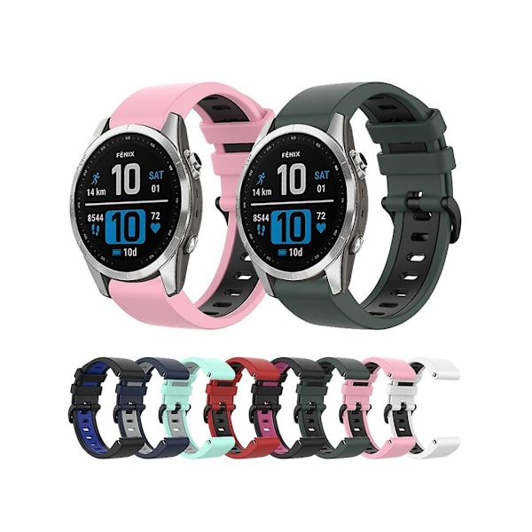 Rem for Garmin Fenix 7S 22Mm Silikon Sports Tofarvet Urrem Sort-Blå