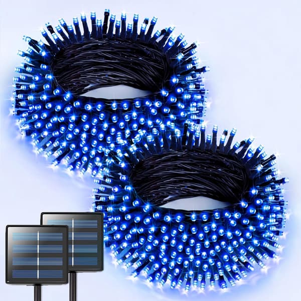 2 stk. vanntette solcellelyslenker for utendørs bruk, jule- og halloweenlys, 8 moduser Blue 22m 200LED