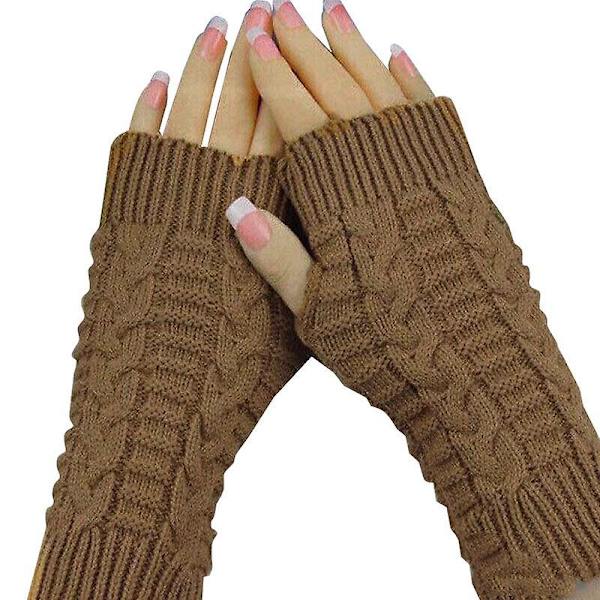Mænd Kvinder Strikkede Fingerløse Handsker Mode Unisex Blød Vinter Varme Uld Vanter Khaki