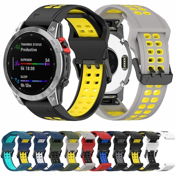 Til Garmin Enduro / Coros Vertix 2 26mm Quick Release Double Row Silicone Watch Band Black Grey