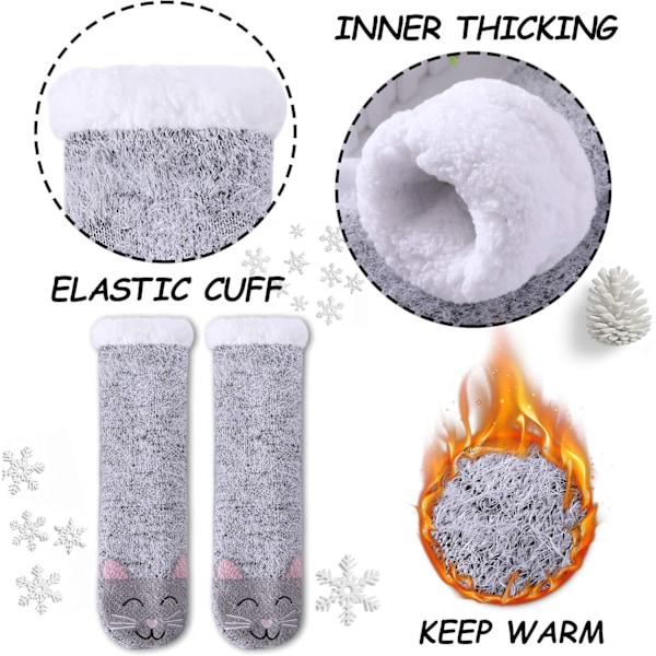 Halkfria Toffelsockor för Kvinnor Mjuka Luddiga Bekväma Grepp Vinter Varma Djur grey