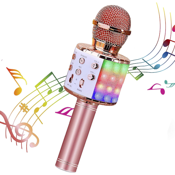 Kids Karaoke Microphone, Portable Wireless Bluetooth Microphone with LED Light for Boys and Girls Rose Gold