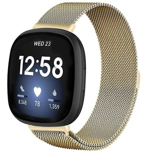 För Fitbit Versa 4 / Versa 3 20 mm Milanese Magnetic Metal Split Watch Retro Gold