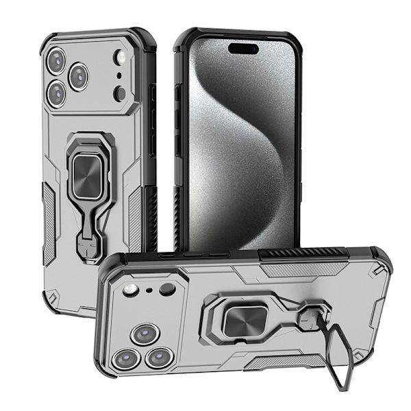Deksel til iPhone 17 Pro Max, fallsikkert med metallbrakett, grå