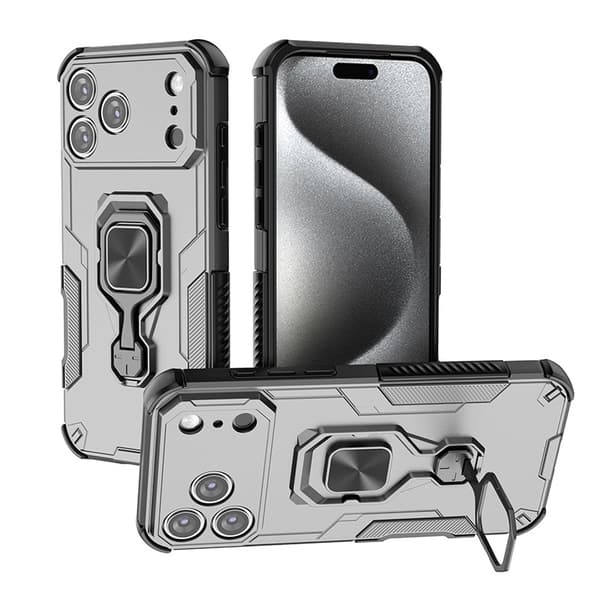 Etui til iPhone 17 Pro Max, faldsikker med metalbeslag, grå