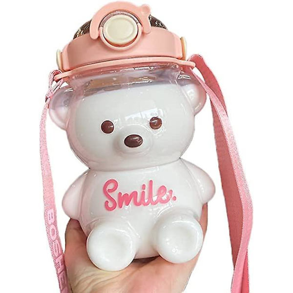 Bear vesipullo oljella, Kawaii vuotamaton vesikannu säädettävällä olkahihnalla retkeilymatkoille Pink 1400ml