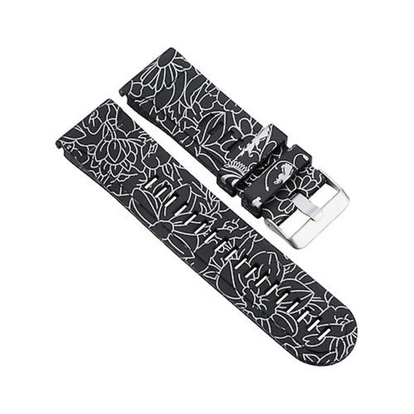 Til Garmin Fenix ​​5x 26mm / Fenix3 Hr Silikone urbånd Black White Flowers)