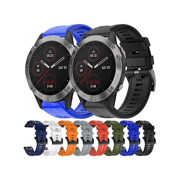 Rem til Garmin Fenix 6 Gps Metalspænde Solid Color Silikone Urrem Hvid