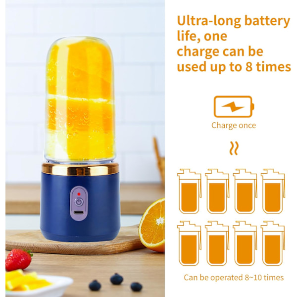 Bärbar mixer med 6 blad, laddningsbar mixer 4000 mAh (blå)