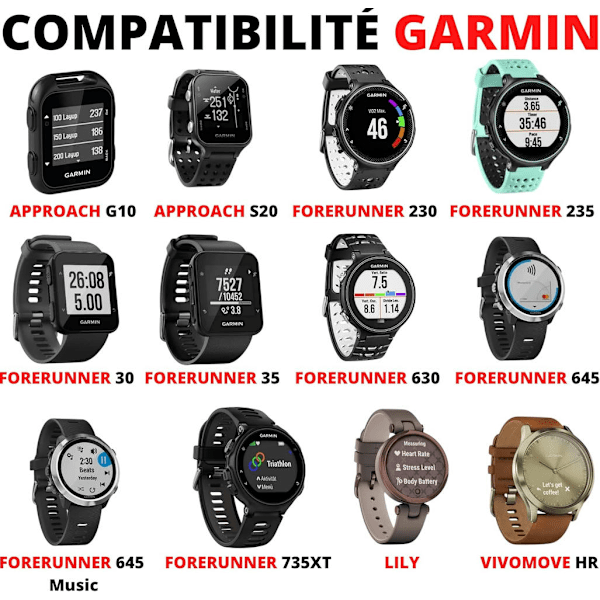 Lader for Garmin Forerunner 30 35 230 235 630 645 Music 735Xt Approach G10 S20 Lily Vivomove Hr