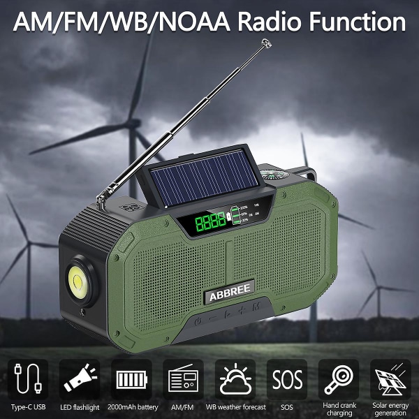 Grøn nødradio 5000mah Solar Håndsving Bærbar Am/fm/noaa Sos Radio Med lommelygte amp;læselampe Mobiltelefonoplader orange 2000mah