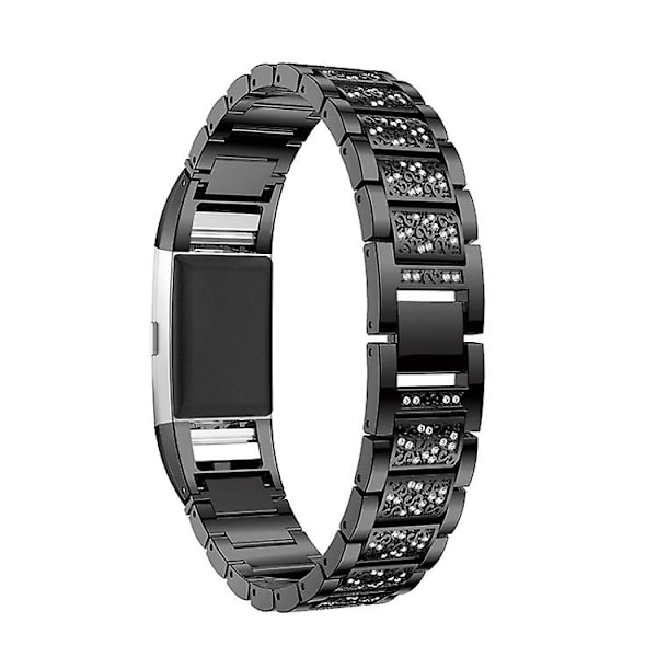 Watch i massivt rostfritt stål med diamantbeslag för Fitbit Charge 2 Black