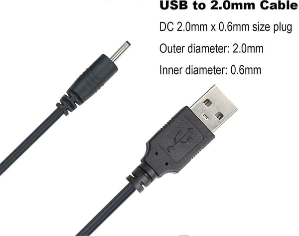 Usb til DC 2,0 mm kabel, øretelefoner Usb DC opladeradapter Two Pack