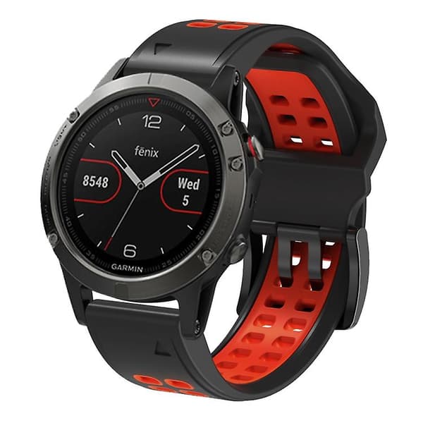För Garmin Fenix ​​6 Quick Release Double Row Silicone Watch Band Black Red