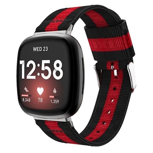 For Fitbit Versa 4 / Sense 2 Universal Stripe Nylon Watch Band Black Red Black