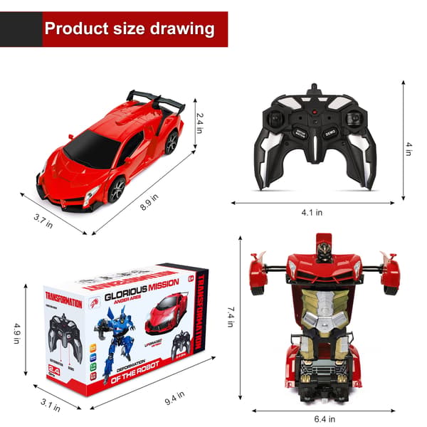 Fjärrkontrollbil Transform Robot RC Bilar för Barn 2.4Ghz 1:18 Roterande Stunt Race Bil Röd