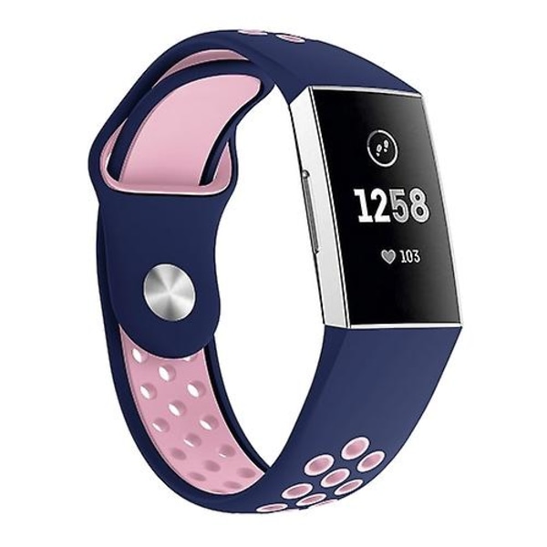 Kaksivärinen pyöreä reikäinen watch Fitbit Charge 3:lle, watch rannekkeen koko: 145-210 mm Pink Blue