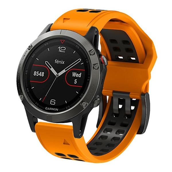 För Garmin Fenix ​​7 26mm Dual Row Holes Tvåfärgad watch Orange Black