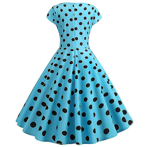 Kvinder Polka Dot Rockabilly Kjole Damer Retro Cocktail Fest Kortærmet Hepburn Swing Kjoler(d) L