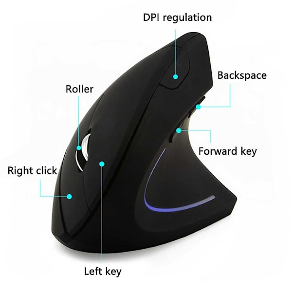 2.4g trådlös vertikal ergonomisk optisk mus ergonomisk trådlös mus för bärbar dator, PC, anteckningsbok vertikal trådlös datormus black
