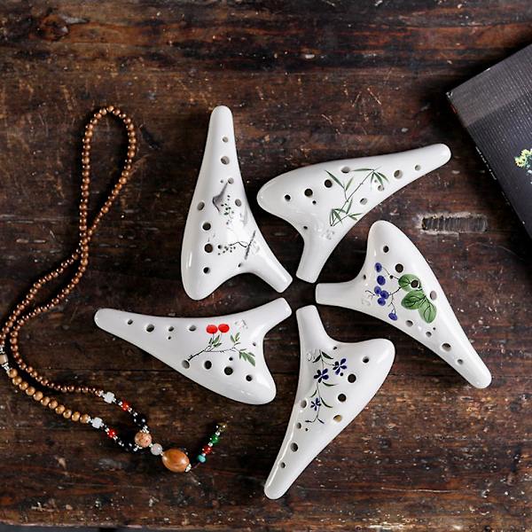 12 hull Rundt hode Keramisk Ocarina Alto C Håndmalt musikkinstrument med snormusikkpartitur Beskyttelsesveske for musikkelsker og -lærer Landscape
