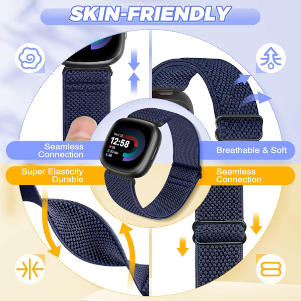Elastiskt klockarmband för Fitbit Versa 4/Versa 3 - Justerbar nylon (2-pack)