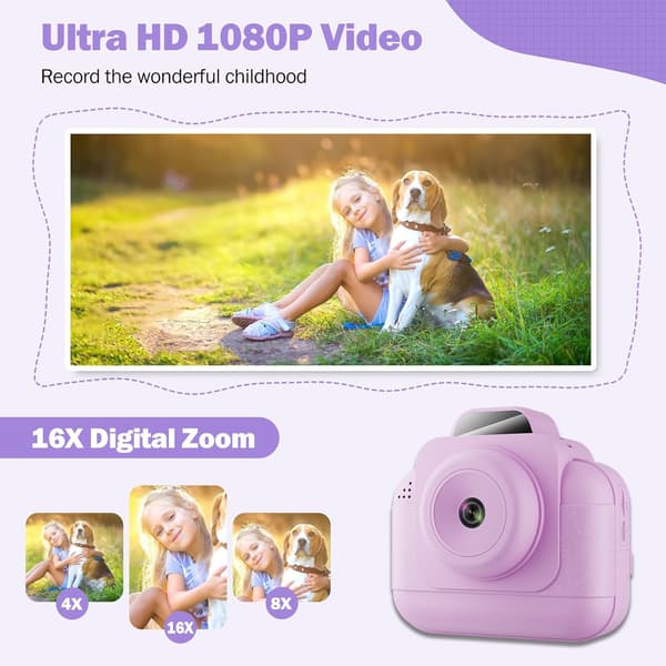 Barnens Direktkamera 1080p HD Video Utskriftskamera 32G kort, blå