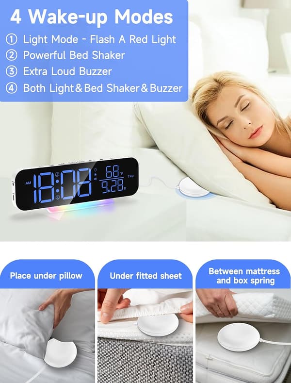Väckarklocka Stor LED Digital Display Dubbla Alarm Flera RGB-färger