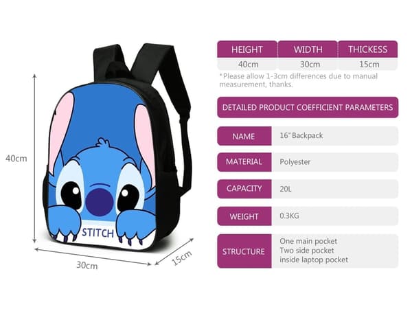Stitch Tredelt Student Ryggsekk25